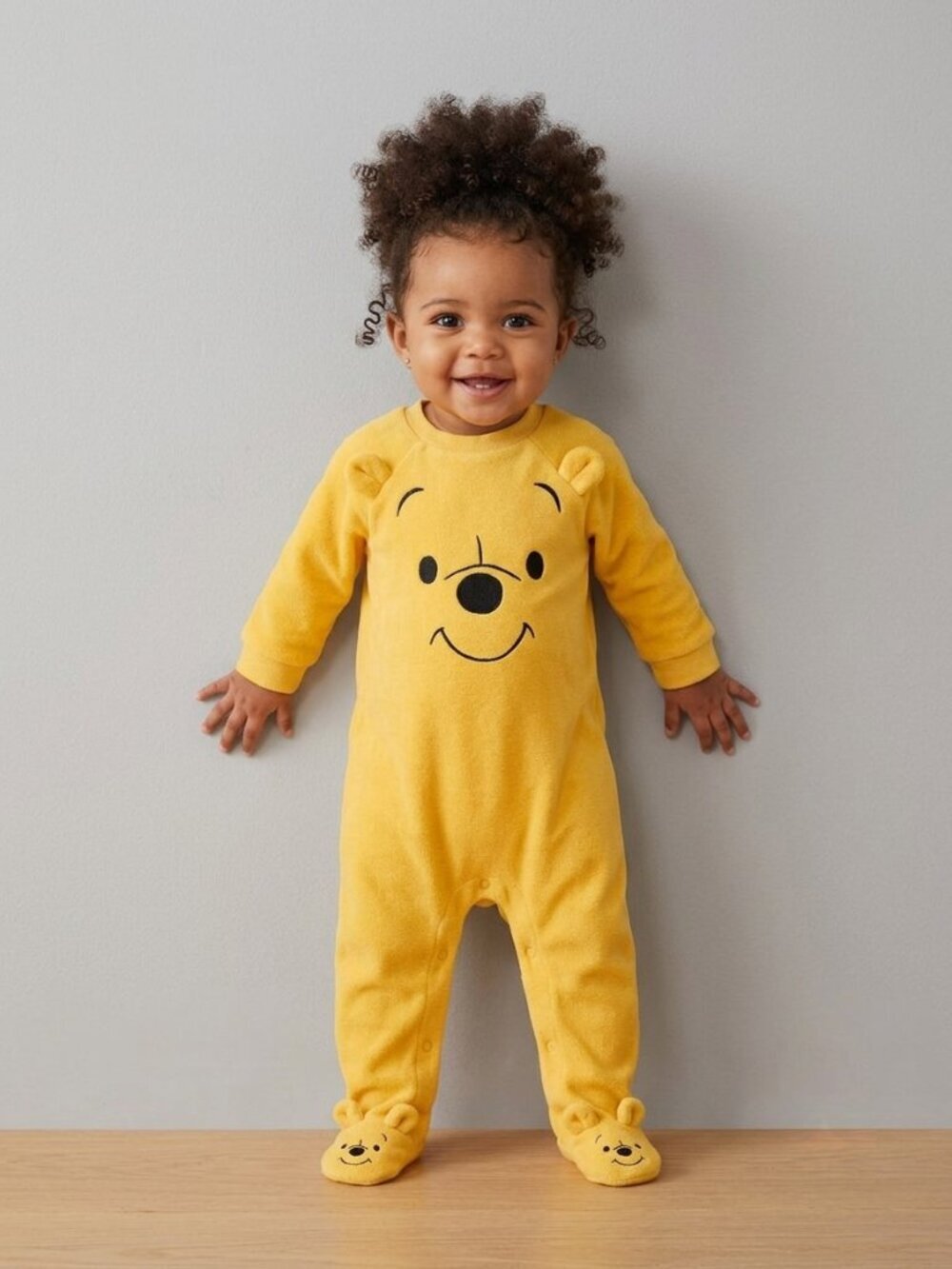 2/$30 H&M Velour Pajama Jumpsuit One Piece Footies Yellow 9M #9185